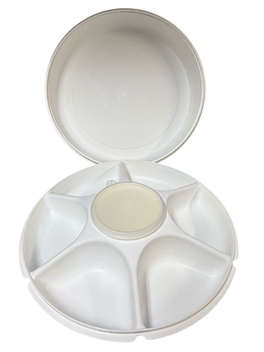 Vintage Tupperware Serving Center Veggie Snack & Dip Tray w/ Lid 1665 1666 1667